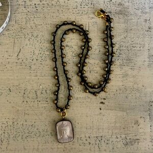 NWOT Handmade Lava Stone Buddha Pendant Necklace
